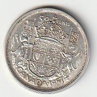 50  cent  1957  Canada. km. 53, Ophalen of Verzenden, Noord-Amerika, Losse munt, Zilver