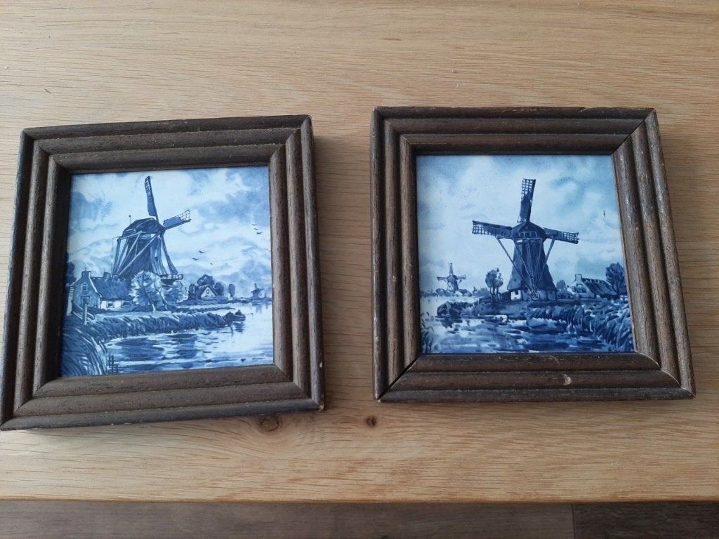 Mosa- 2 tegels Molenserie/Delft blue Dutch tiles Mill design, Antiek en Kunst, Ophalen