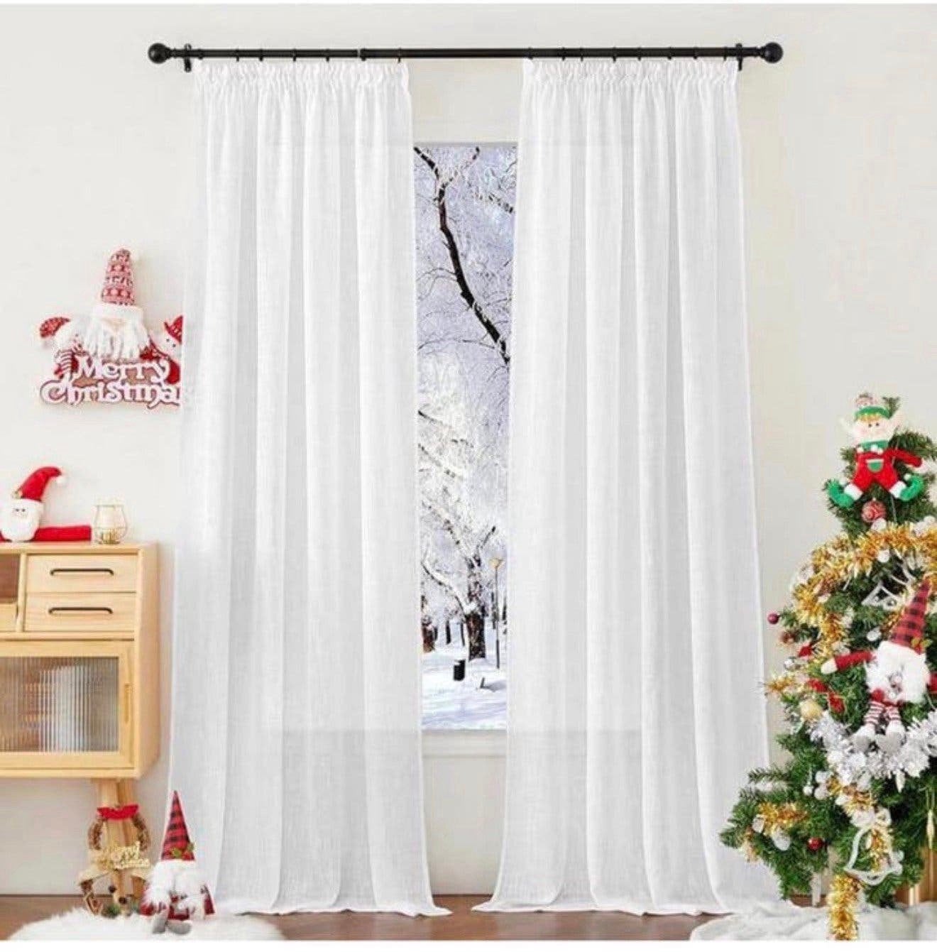 PONY DANCE Moderne set van 2 linnenlook gordijnen 260x140cm, P, Wit, P, P