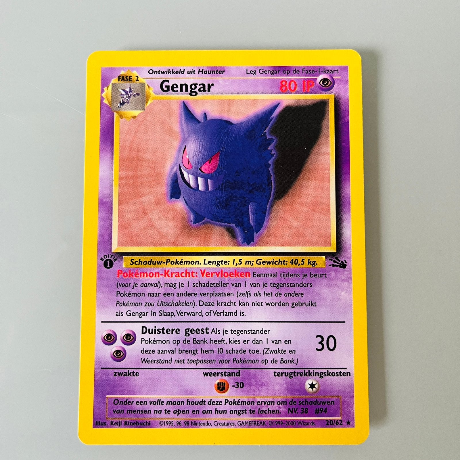 Pokémon: Gengar Kaart [Fossil Set NL], Ophalen of Verzenden, Zo goed als nieuw, Losse kaart