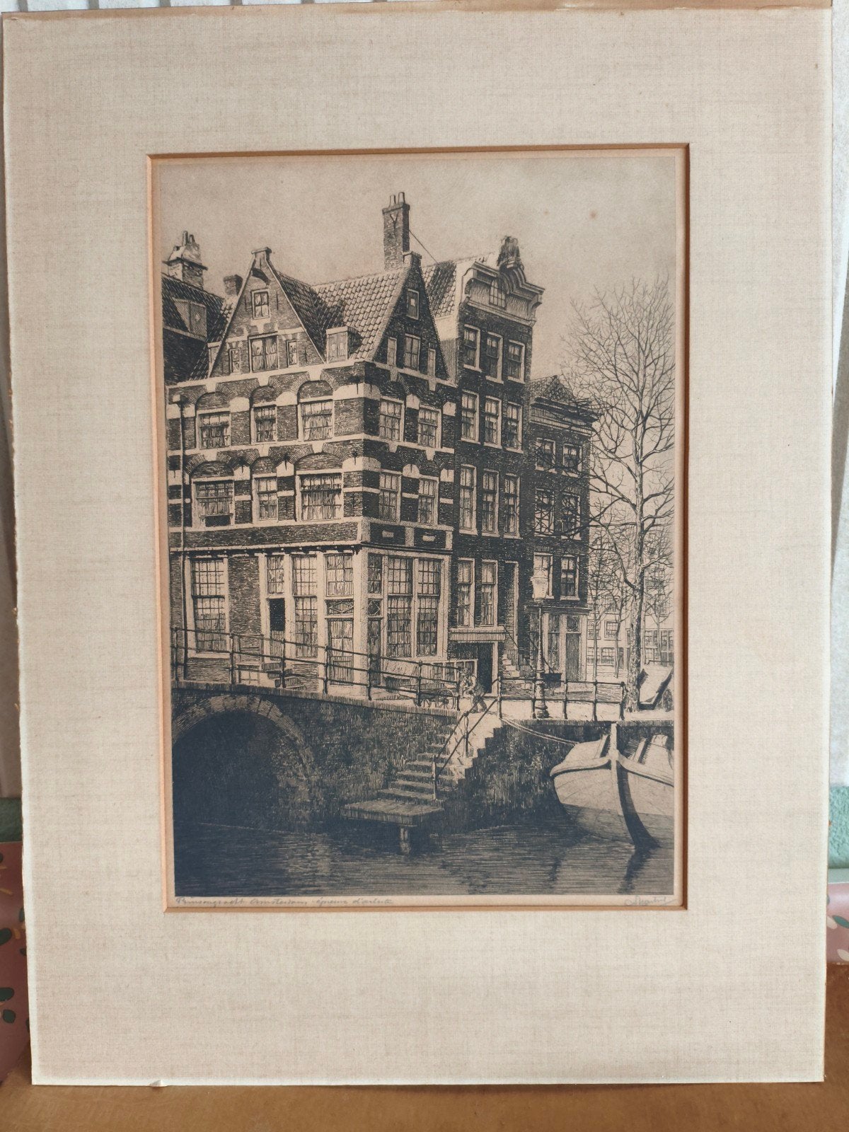 Originele ets 'Prinsengracht' - Dirk Harting (1915), 46 cm, Ets, Stadsgezicht, 35 cm