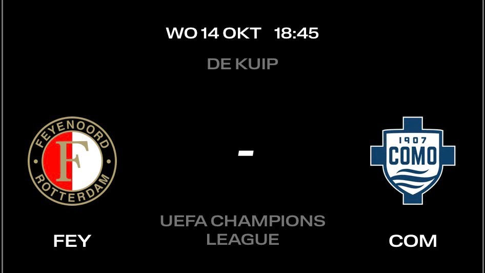 Feyenoord - Como, Tickets en Kaartjes, Eén persoon, Oktober