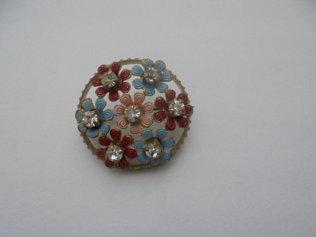 Vintage broche filigraan glazen strass steentjes, Overige materialen, 4 tot 7 cm, Ophalen of Verzenden, Zo goed als nieuw