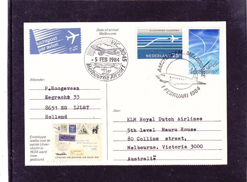 Luchtpost Londen-Melbourne (211,217), Postzegels en Munten, Brieven en Enveloppen | Nederland, Verzenden, Briefkaart