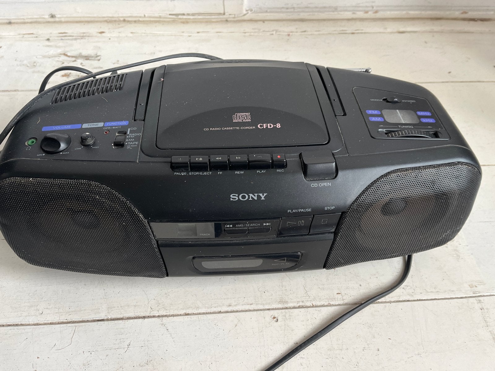 Sony CFD-8 CD Radio Cassette-Corder - Draagbare Boombox, Gebruikt, Cassettedeck, Draagbaar, Ophalen of Verzenden