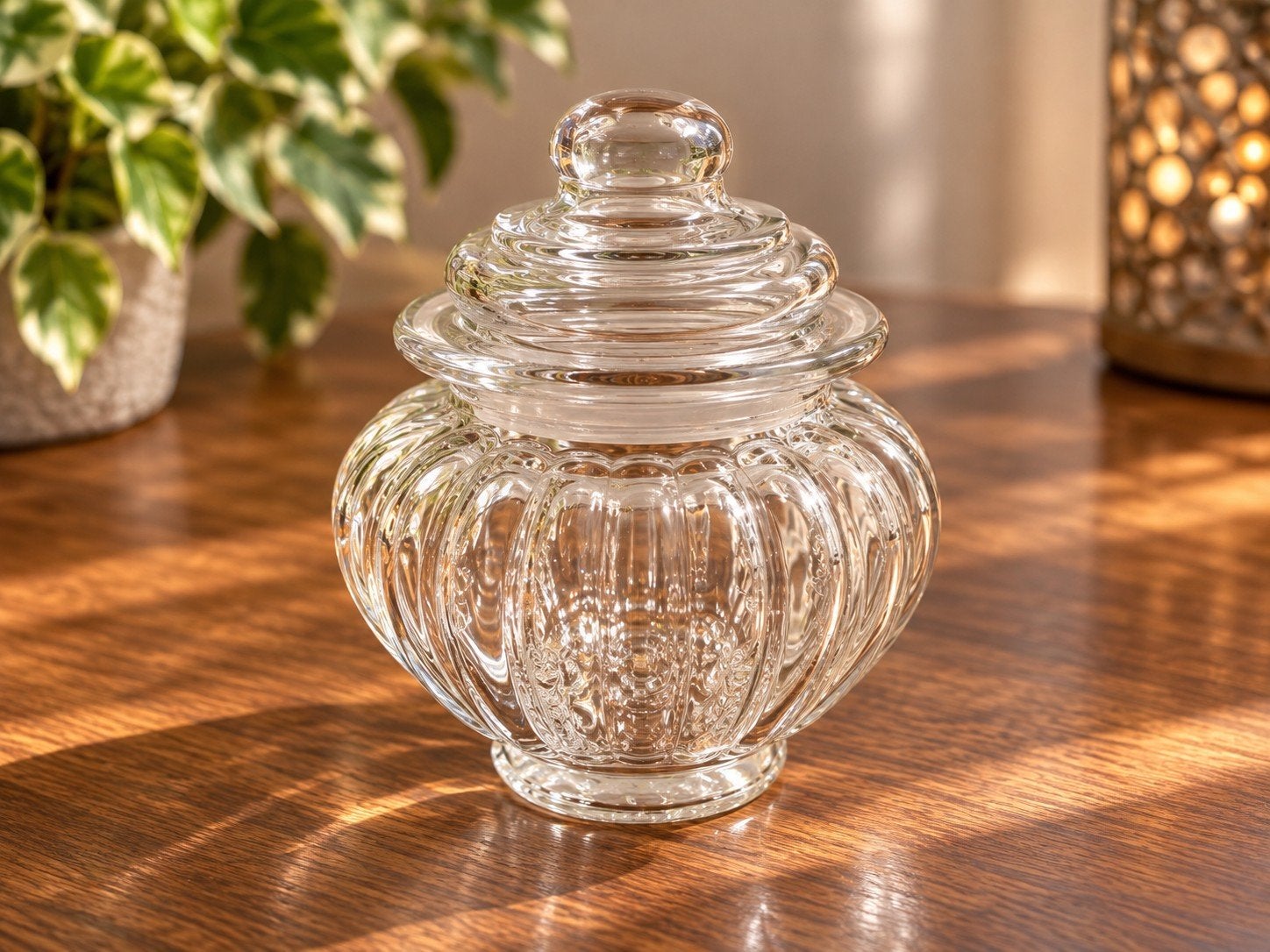 Decoratieve glazen pot met deksel, Ophalen of Verzenden, Wit, Glas, Klassiek