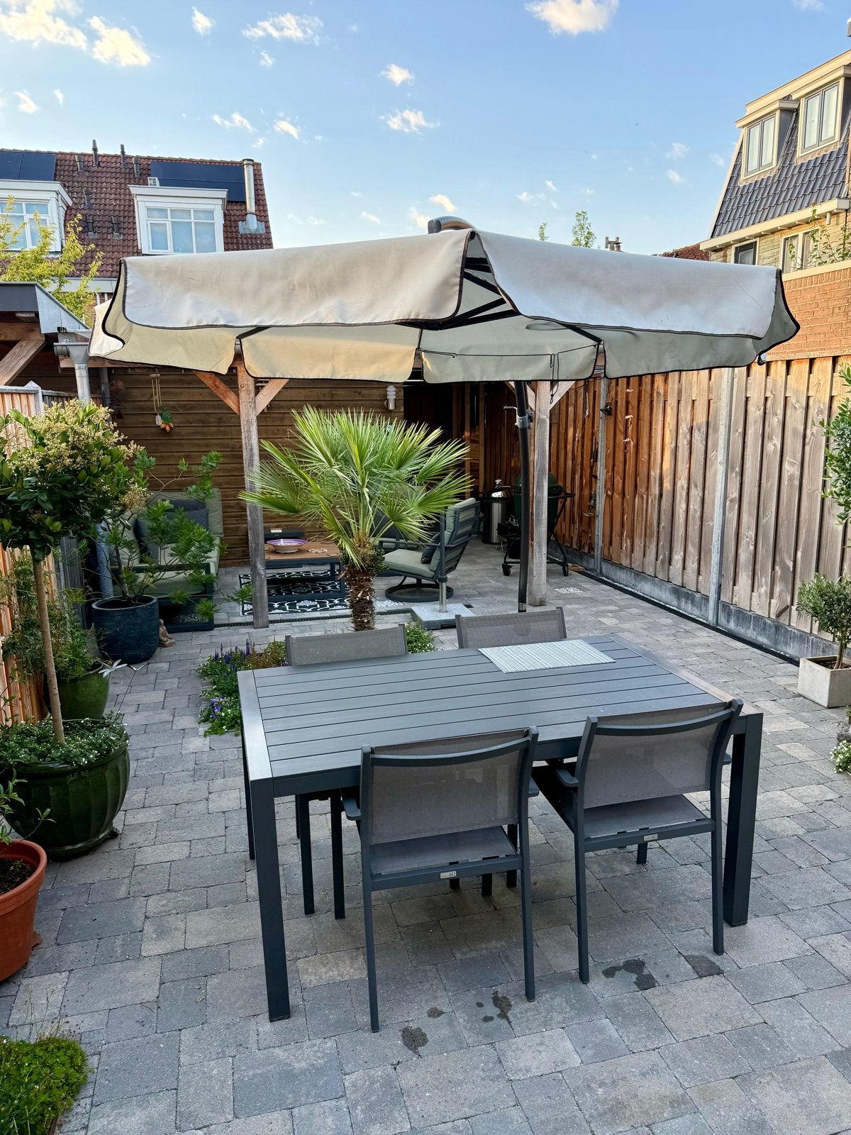 Sun Garden Easy Sun Zwevende Parasol met voet, Tuin en Terras, Parasols, Ophalen, Gebruikt, Kantelbaar, 2 tot 3 meter