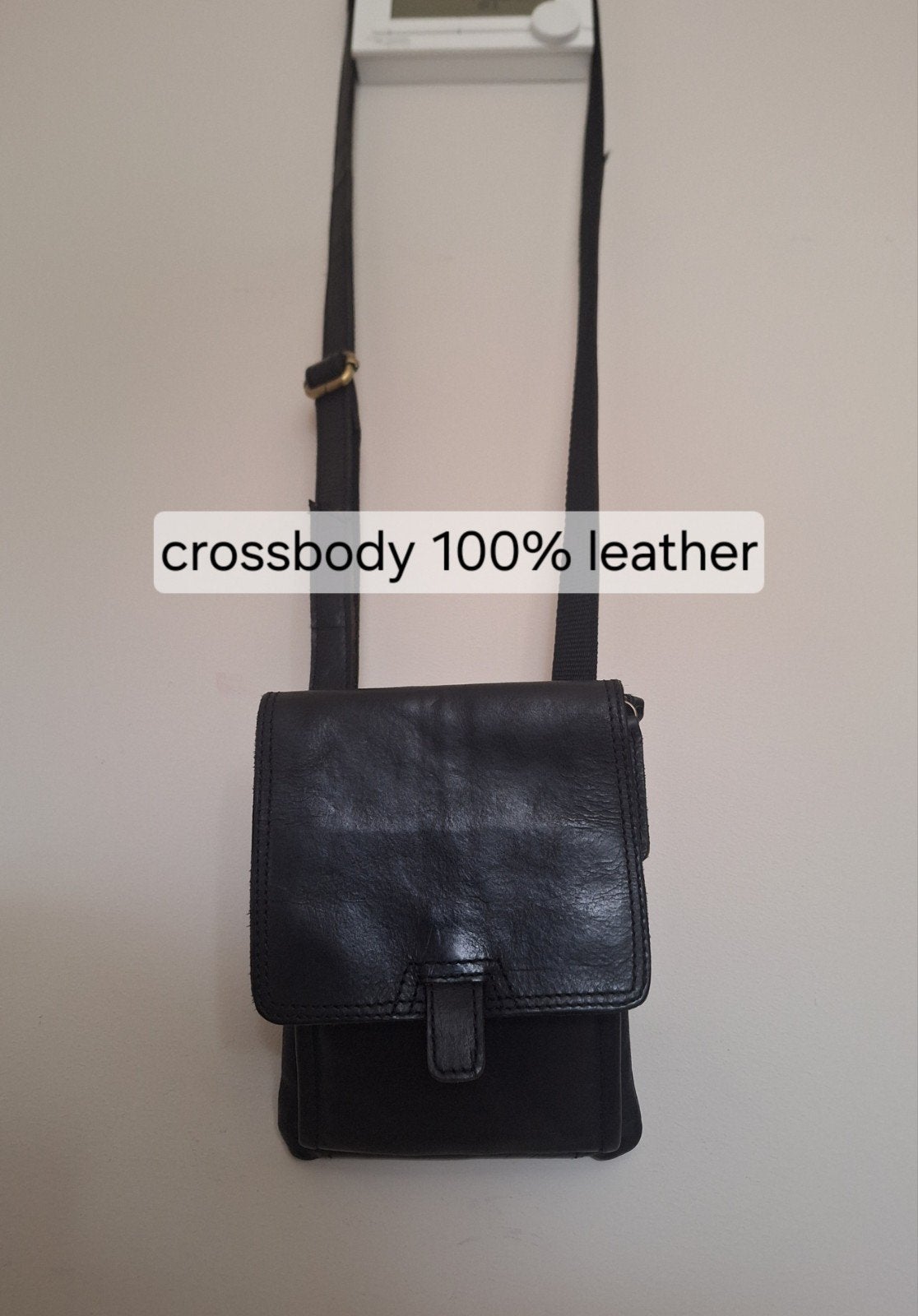 Zwart leren mini crossbody compacte uniseks verstelbare tas, Overige merken, Zwart, Ophalen of Verzenden, Zo goed als nieuw