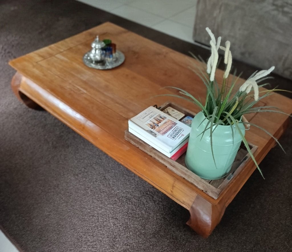 Teakhouten opiumtafel (stijl) 140 x 80 cm, Ophalen, Gebruikt, 100 tot 150 cm, Teakhout