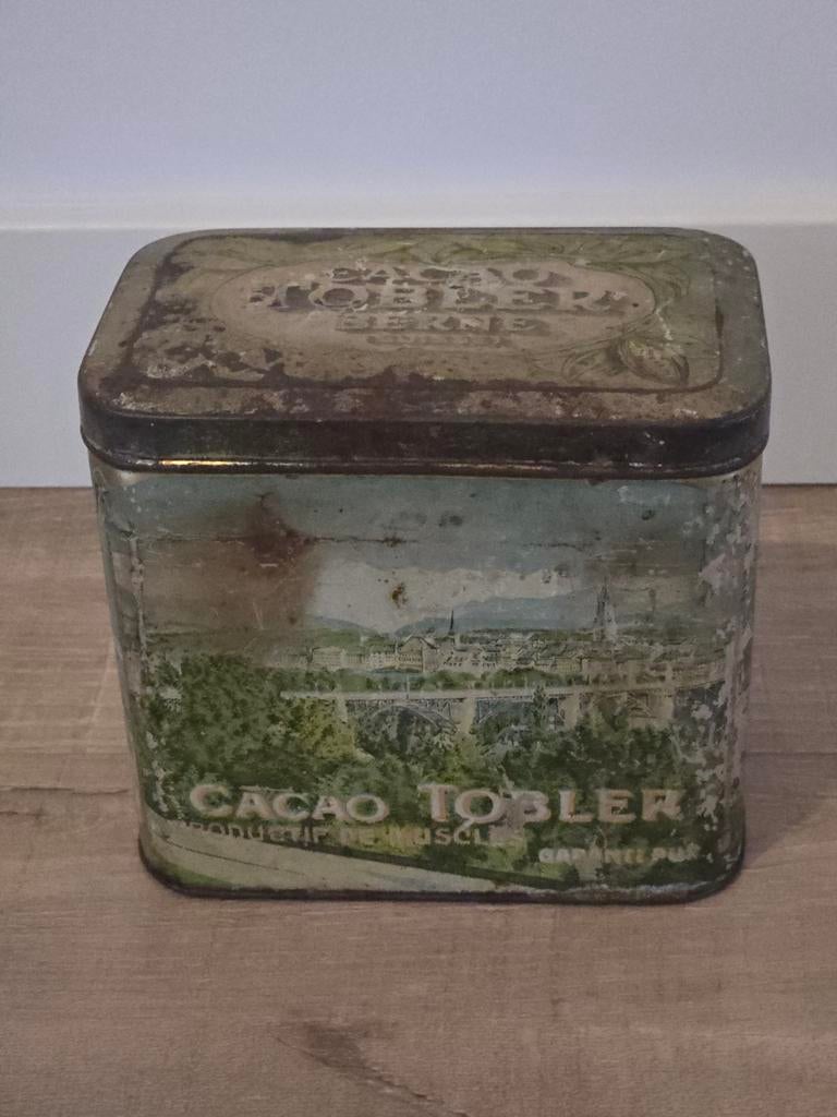 Antiek cacaoblikje van het voormalige Chocolat Tobler Bern, Verzamelen, Blikken, Ophalen of Verzenden, Overige