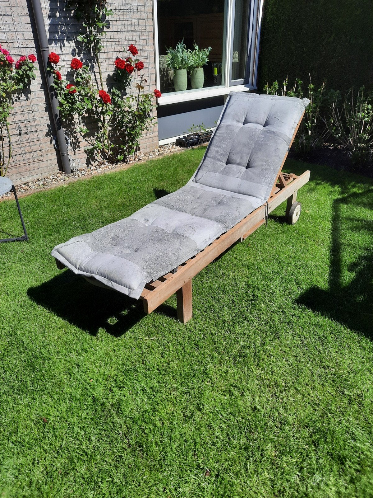 Houten Ligstoel met Wielen en Verstelbare Rugleuning, Ophalen