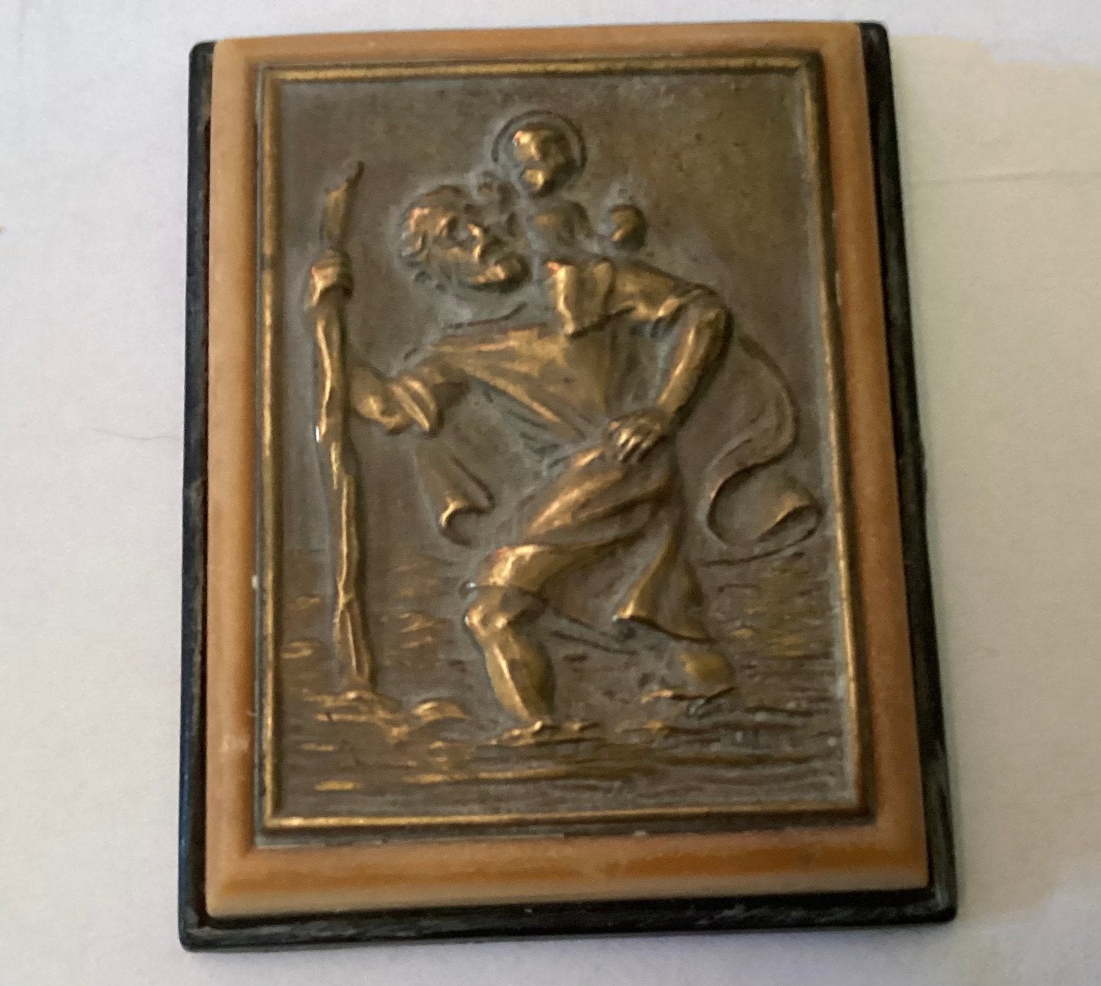 Vintage autobadge met afbeelding van Sint Christoffel., Ophalen of Verzenden