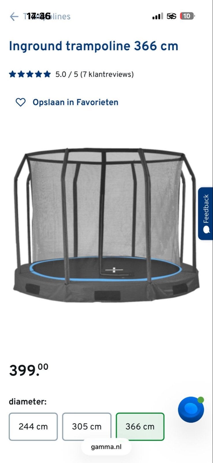 Nieuwe inground trampoline 366 cm met valbescherming, Ophalen, Nieuw