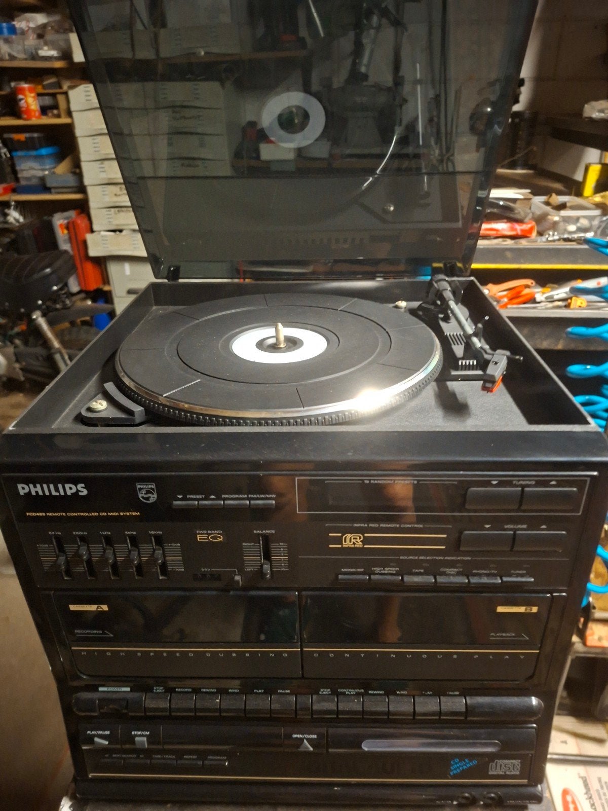 Philips platenspeler met radio, dubbel cassettedeck en CD, Ophalen, Gebruikt, Platenspeler, Philips