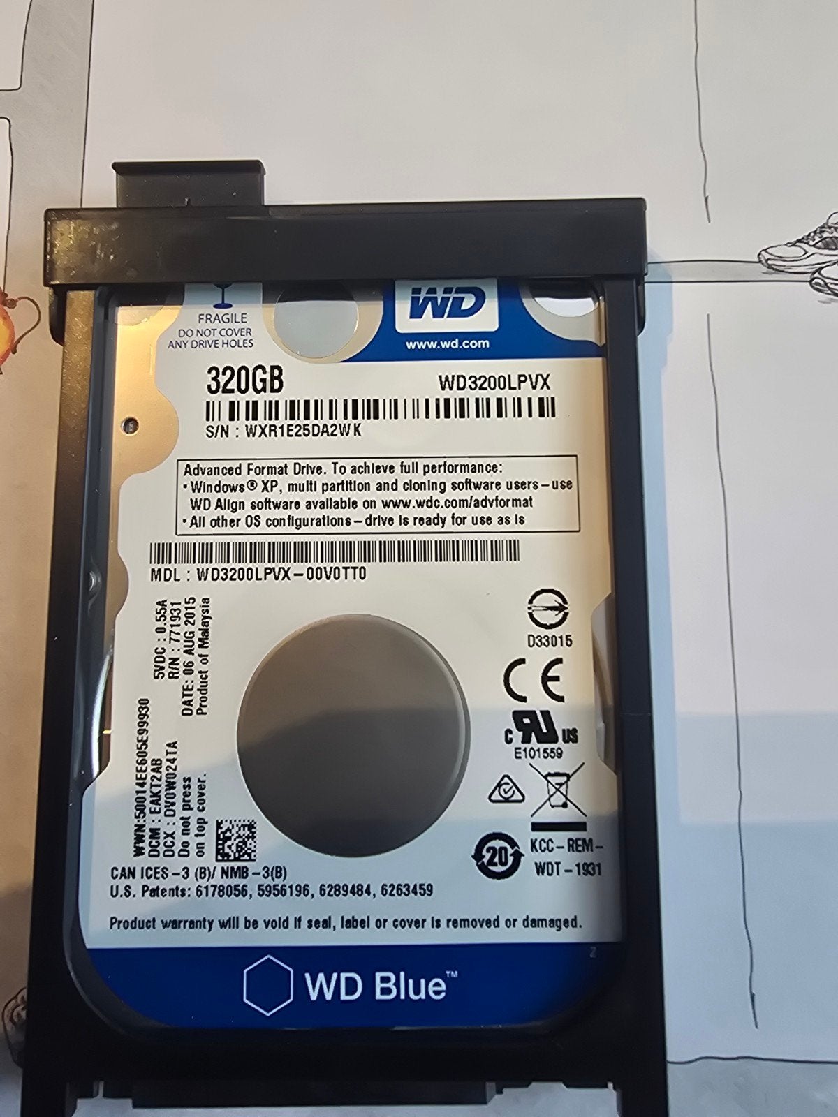 WD Blue 320GB HDD - Intern, SATA, voor Laptop, Computers en Software, Harde schijven, Intern, Gebruikt, 320GB, Ophalen of Verzenden