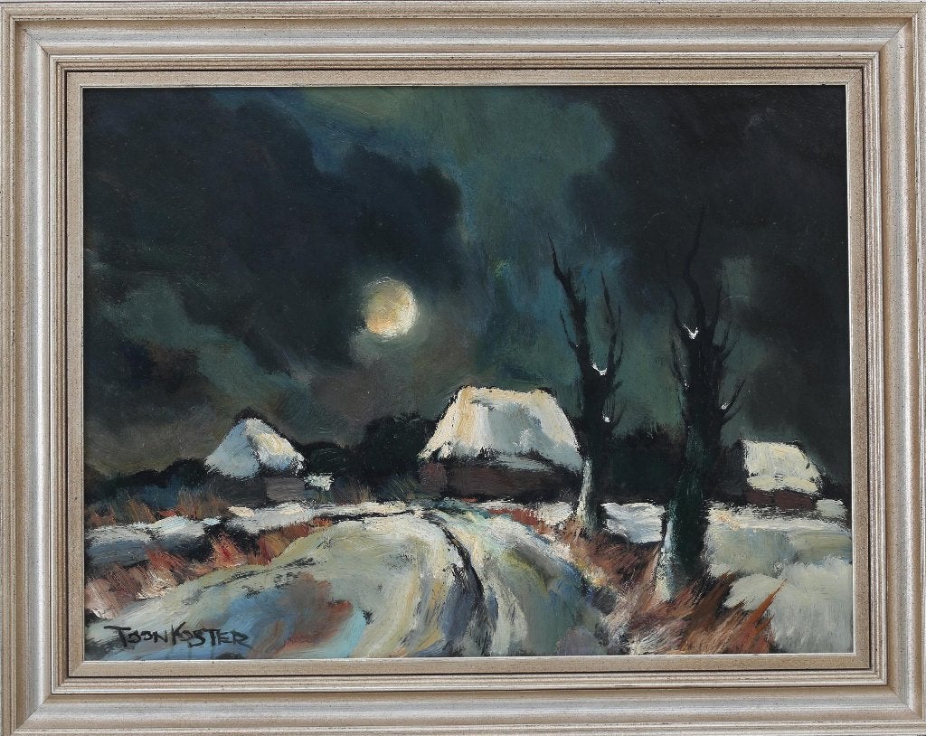 Toon Koster(1913)Olieverf Board "Landschap in Maanlicht" Ges, Paneel, Ophalen of Verzenden, Landschap, Olieverf