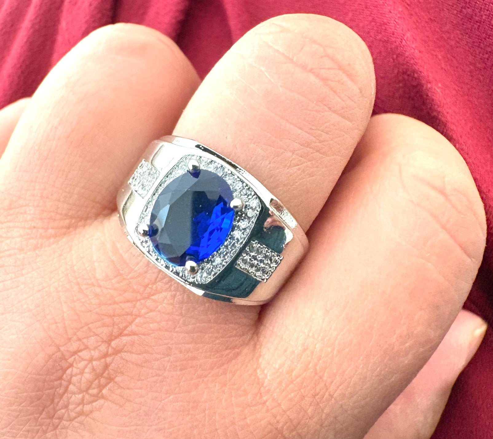Heren zilver ring met blauwe steen maat 22 sukasa, Verzenden, Nieuw, 20 of groter, Zilver