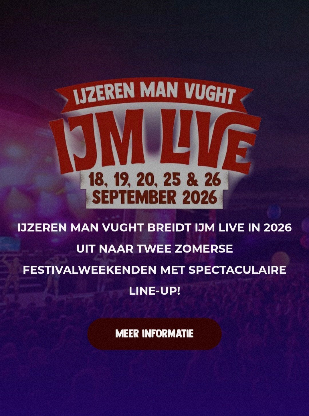 35 euro KAART TE KOOP IJZEREN MAN LIVE 26 SEPTEMBER, Eén persoon