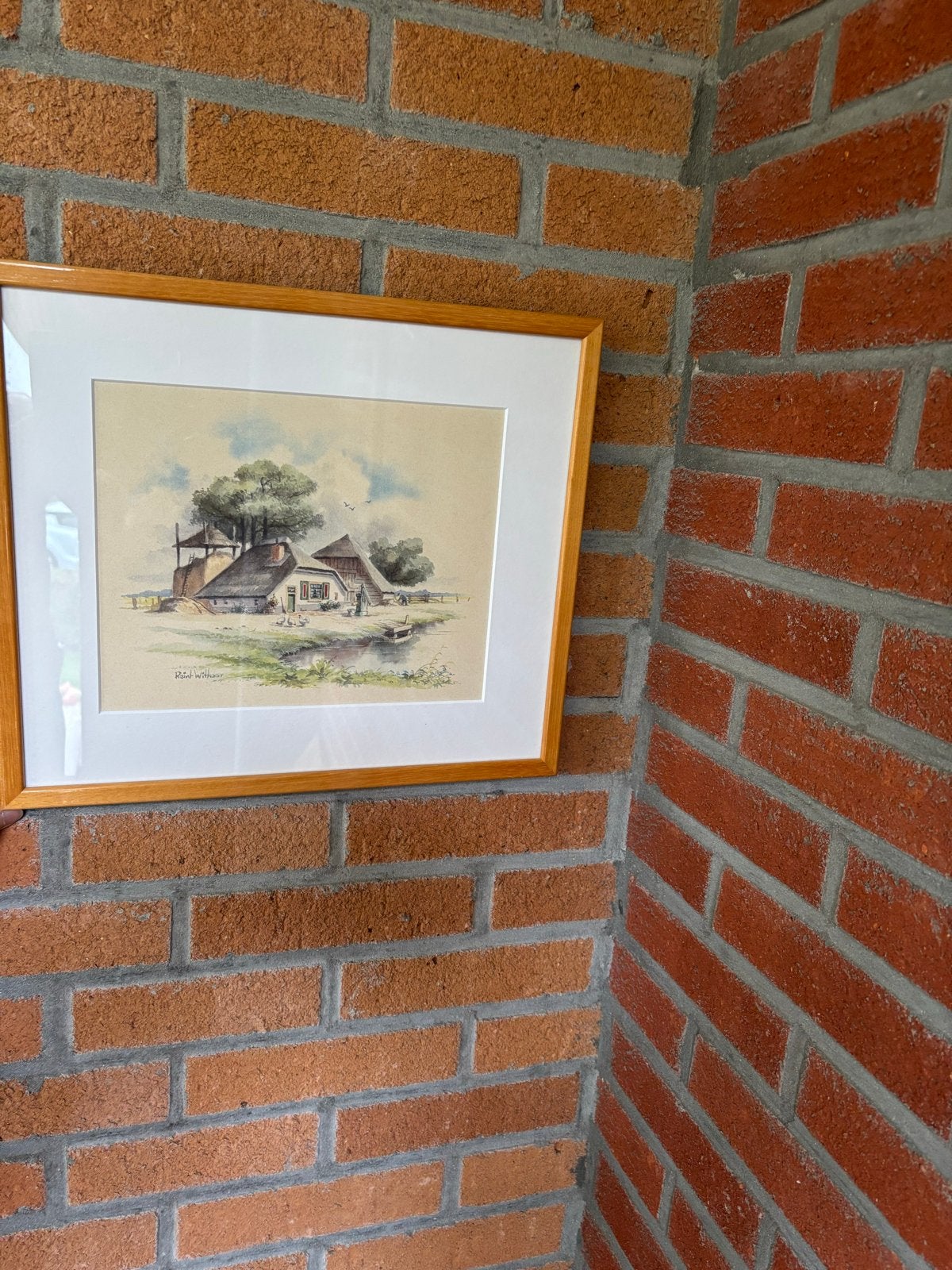 Aquarel van Reint Withaar - Boerderijlandschap, Antiek en Kunst, Realistisch, Ophalen of Verzenden, Gesigneerd, Landschap