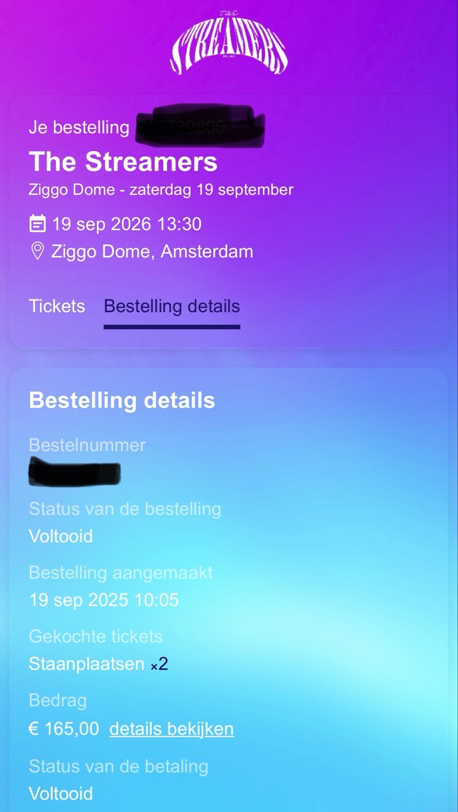 2x staanplaats The Streamers zaterdag 19 september 13.30 uur, Tickets en Kaartjes, Twee personen, September
