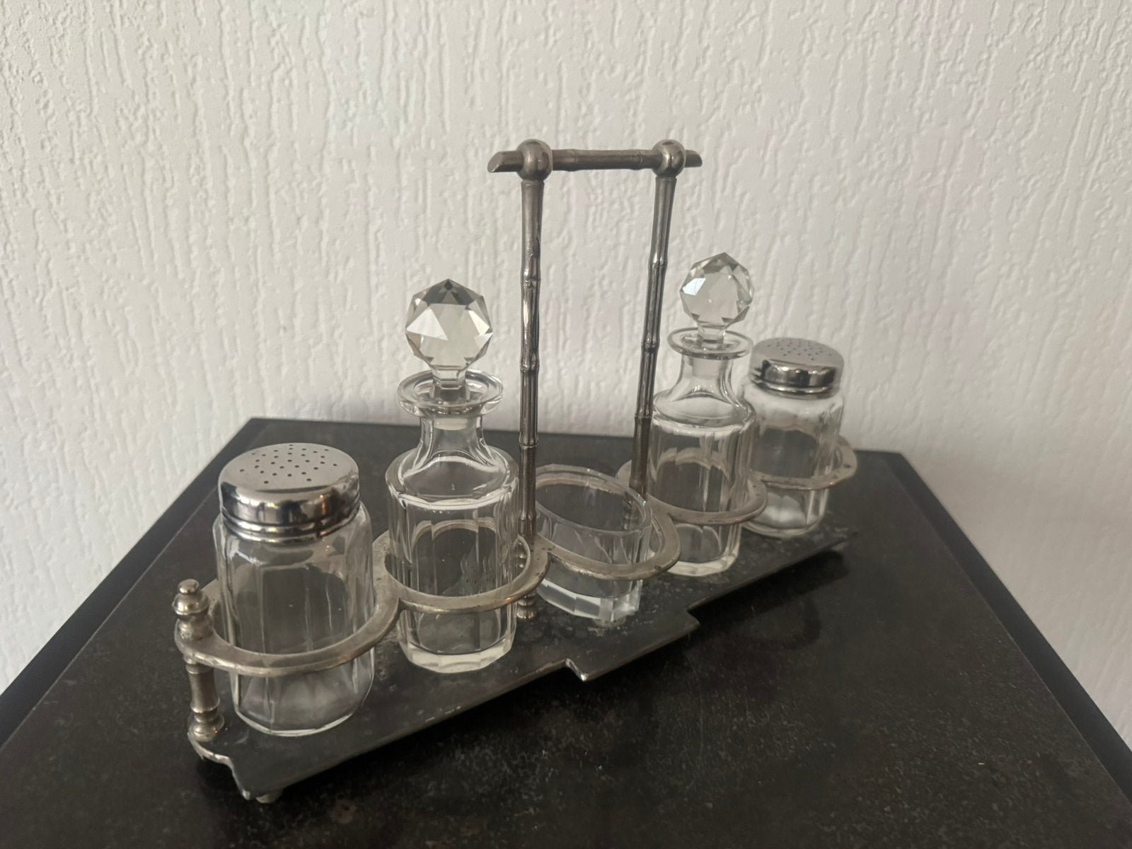 Vintage Azijn- en Olieset met Zout- en Pepervaatjes, Ophalen of Verzenden