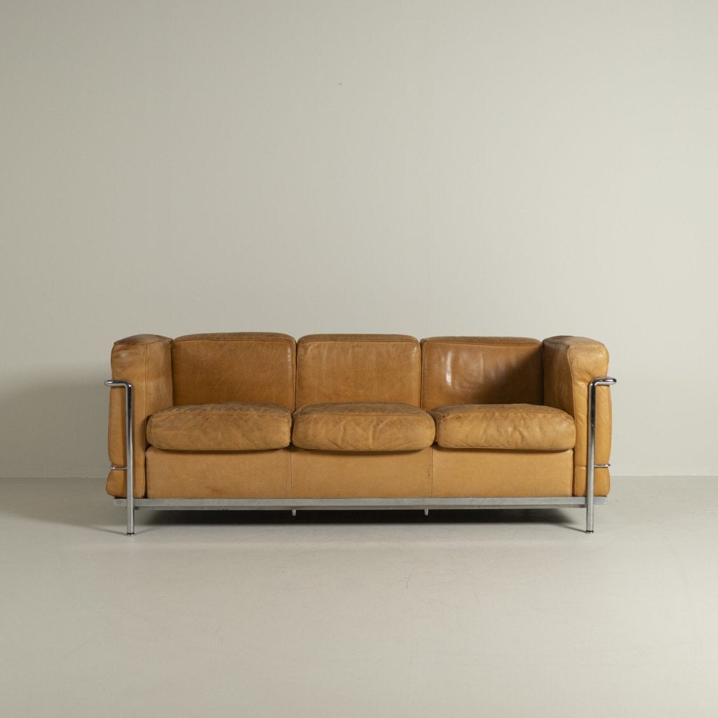 Cassina LC2 Bank 3-Zits Cognac Leer