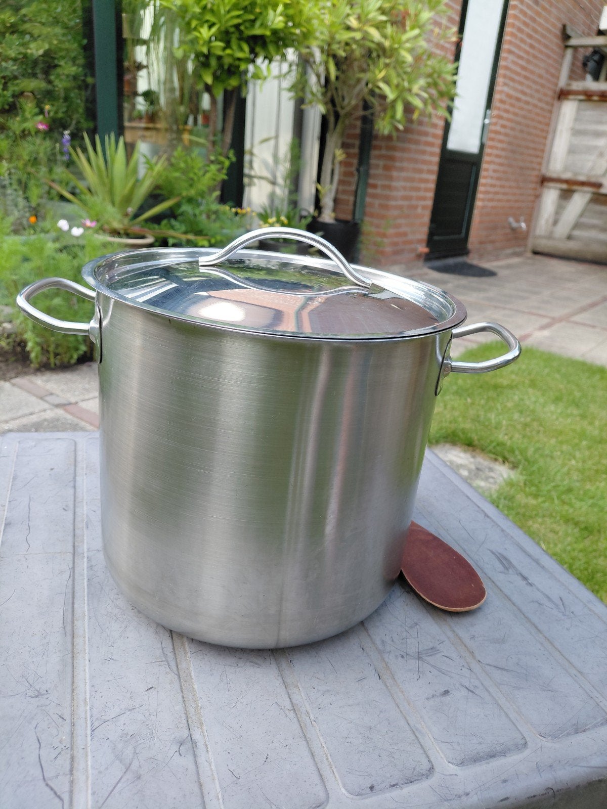 Grote Sola RVS pan. Inhoud 9 liter. 22 cm hoog, 25,5 cm drs, Ophalen of Verzenden, Rvs, Kookpan of Snelkookpan