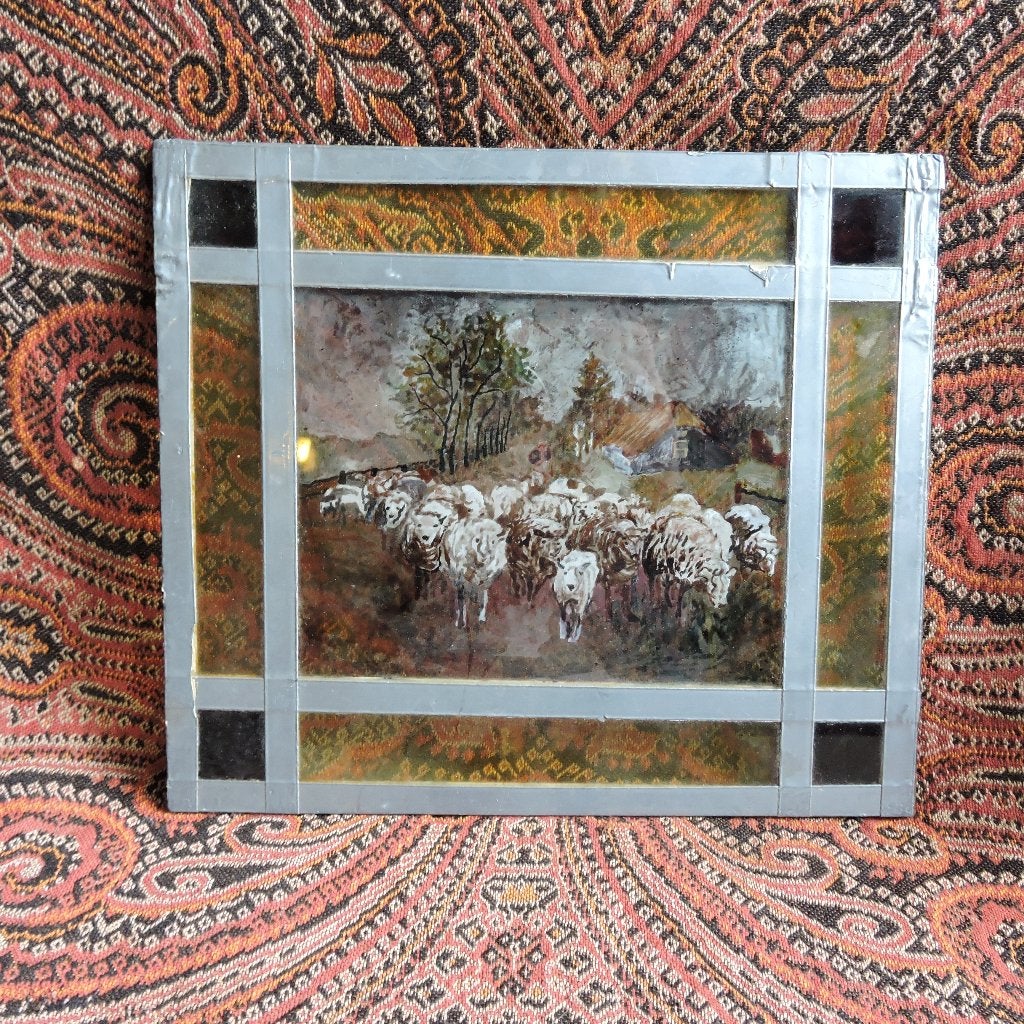 Glas schilderij schaapjes herder, Ophalen of Verzenden