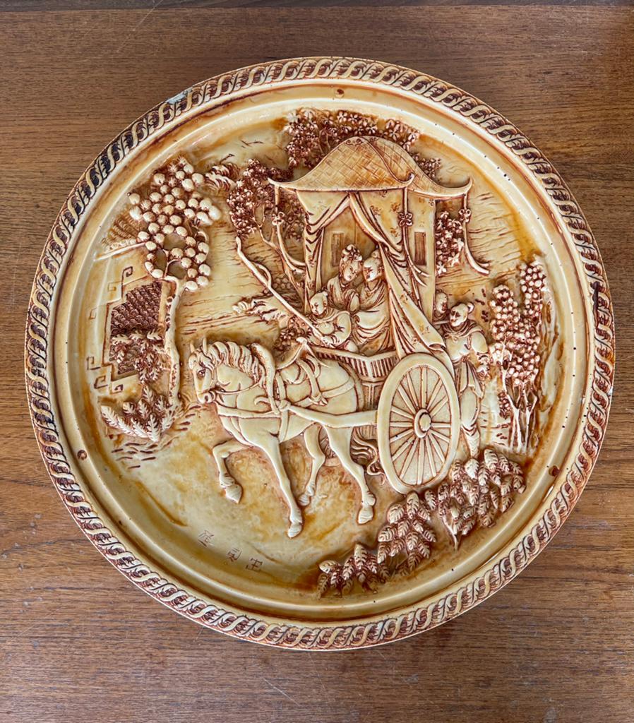 Chinees relief tafelblad/wanddecoratie in ivoorlook, Antiek en Kunst, Ophalen of Verzenden