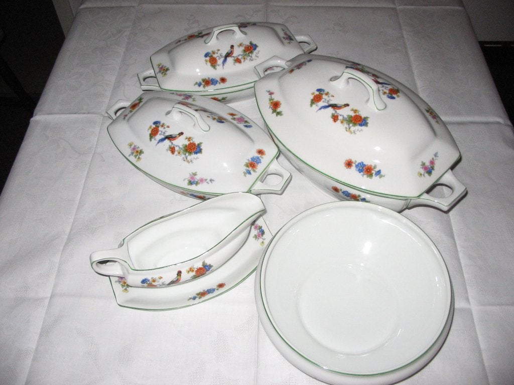 servies, borden, schaaltjes, porselein, terrine, Gebruikt, Ophalen of Verzenden, Porselein, Landelijk/Boerenbont