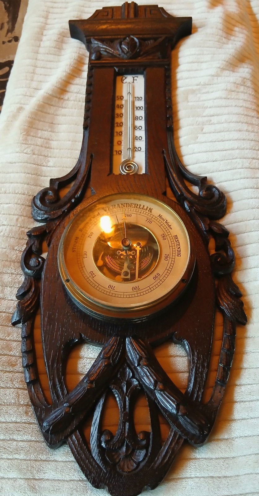 Antieke Eiken Barometer met Thermometer - Art Nouveau / Juge, Ophalen of Verzenden