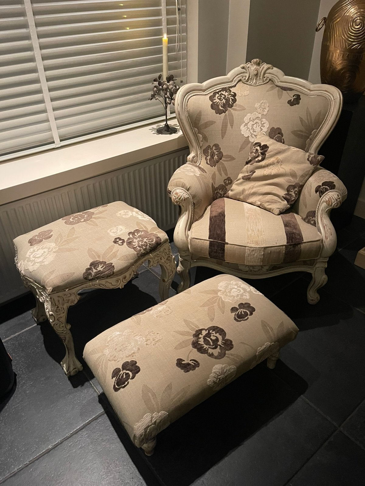 Brocante Stoel - Poef - Voetenbank alleen in 1 keer te koop., Ophalen, Hout, Eenpersoons, Minder dan 150 cm