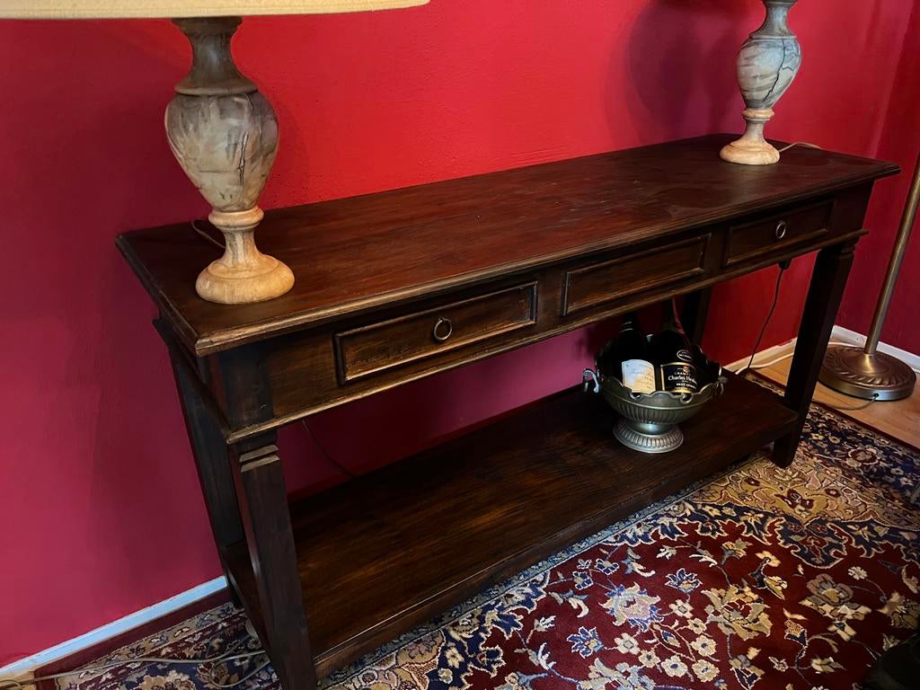 Mooie houten sidetable met 3 lades, Ophalen, Gebruikt, 100 tot 150 cm, Overige houtsoorten