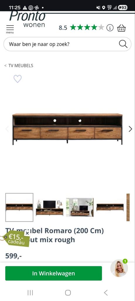 Teakhouten dressoir 200 cm pronto wonen, Gebruikt, Teakhout, Ophalen of Verzenden, 200 cm of meer