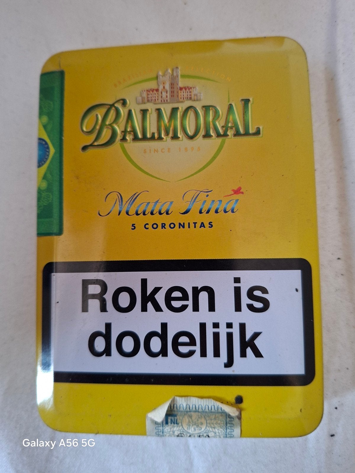 Vintage Balmoral Mata Fina 5 Coronitas sigarenblik, Verzamelen, Ophalen of Verzenden, Gebruikt, Tabaksdoos of Verpakking