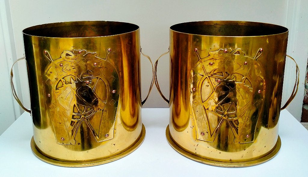 2 Antiek Duitse WW1 Trench Art Granaat Hulzen - 1916 & 1917, Ophalen of Verzenden, Koper