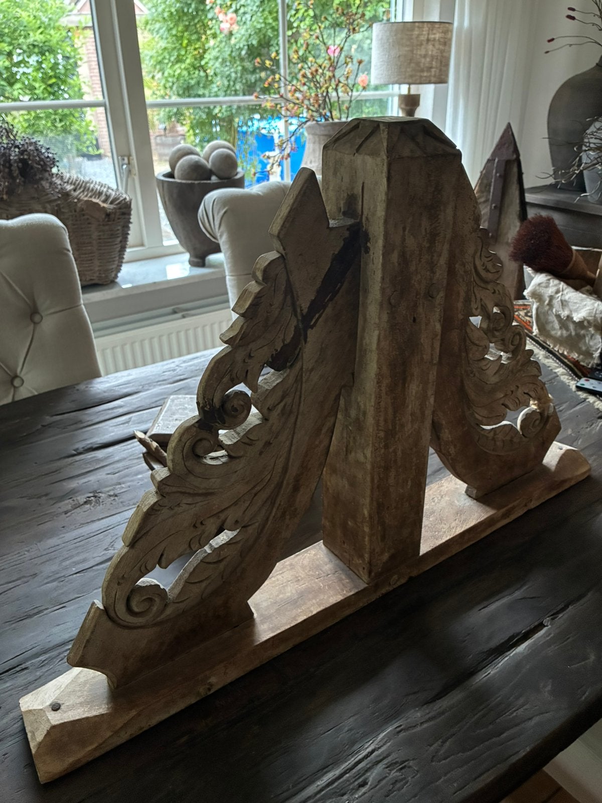 Super gaaf houten ornament aura leeperkorn, Ophalen, Zo goed als nieuw