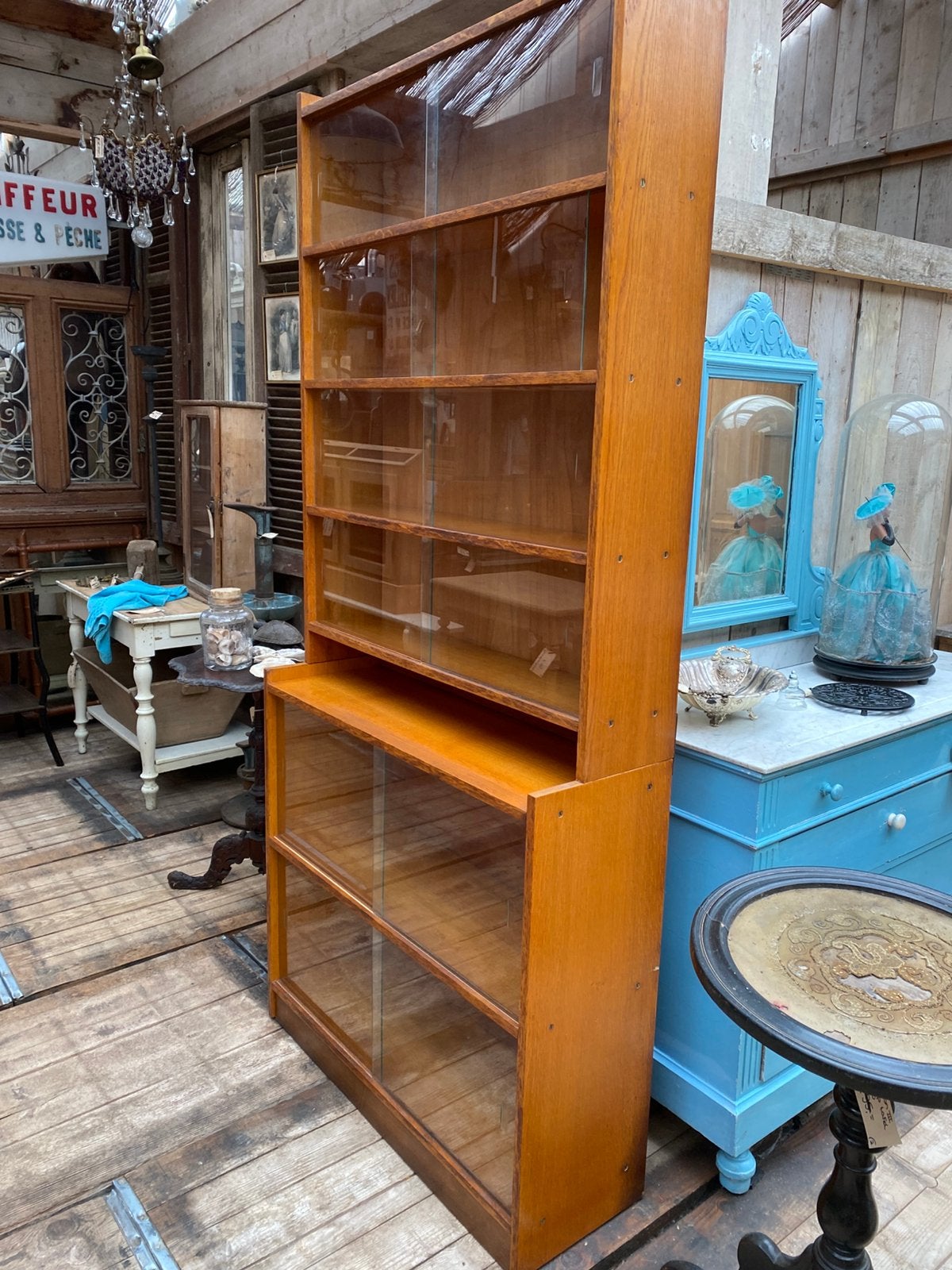 Een Vintage kast vitrinekast tweedelig, Ophalen, Gebruikt, 200 cm of meer, 50 tot 100 cm
