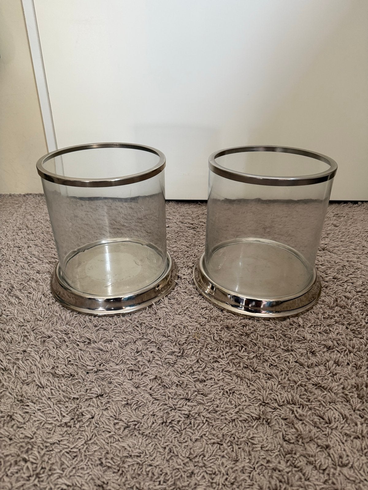 Set van 2 windlichten met zilveren rand van ROFRA Home, Ophalen, Windlicht, Zilver, Glas