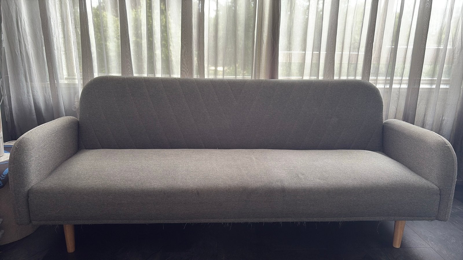 Comfortabele grijze 3 zitsbank/ slaapbank, Ophalen, 150 tot 200 cm, Tweepersoons, 75 tot 100 cm