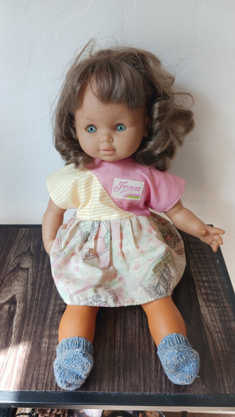 Vintage Jesmar Babypop met blauwe ogen, Ophalen of Verzenden, Gebruikt, Pop