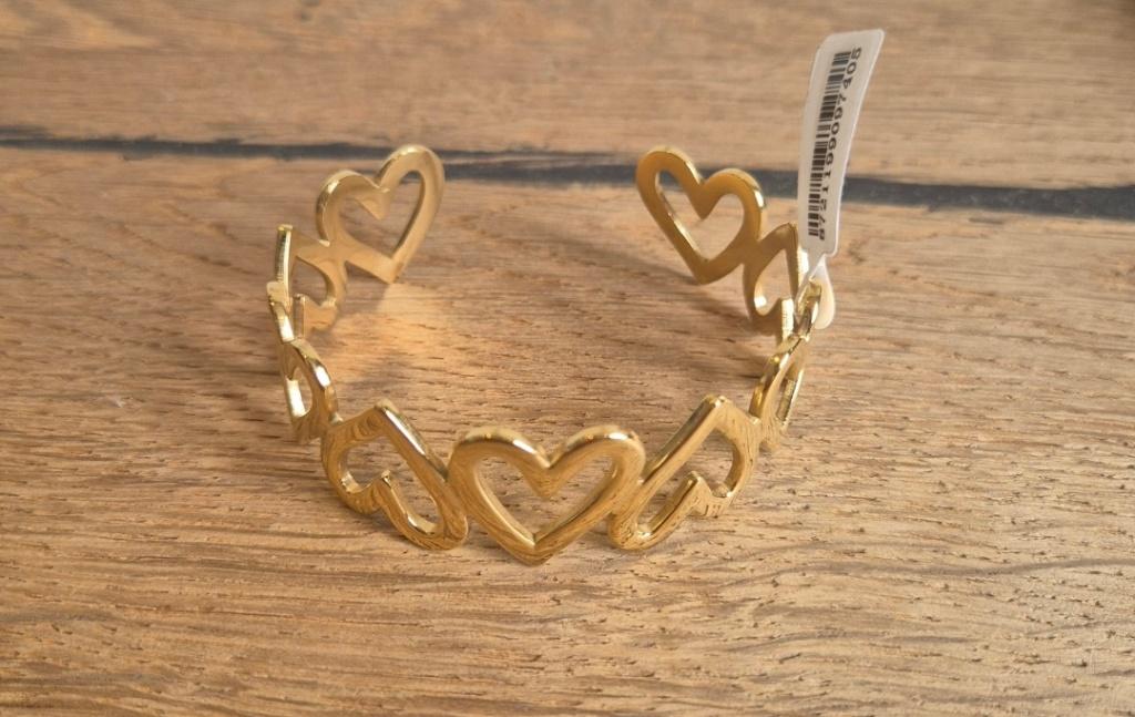 Slavenarmband Goud Steel Stainless Hartjes, Sieraden, Tassen en Uiterlijk, Armbanden, Ophalen of Verzenden, Nieuw, Goud, Goud