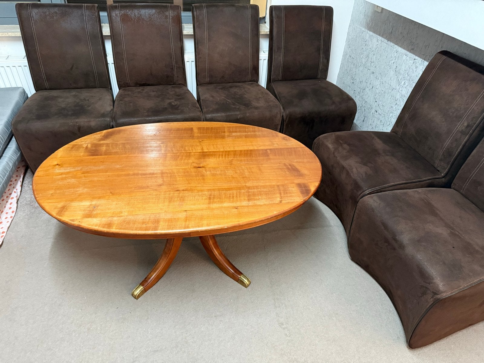 Massief houten eettafel met 6 comfortabele stoelen, Ophalen, Gebruikt, Vijf personen of meer, Ovaal