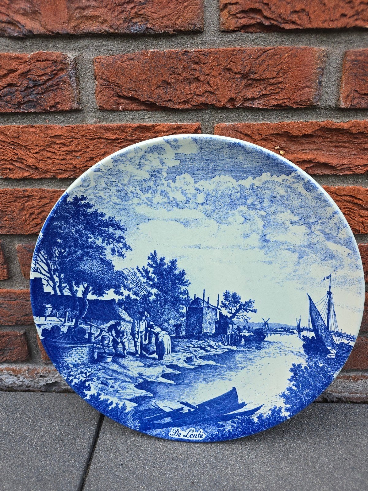 Antiek groot Sierbord Delfts Blauw - De Lente - 33.5 cm €39, Antiek en Kunst, Ophalen of Verzenden