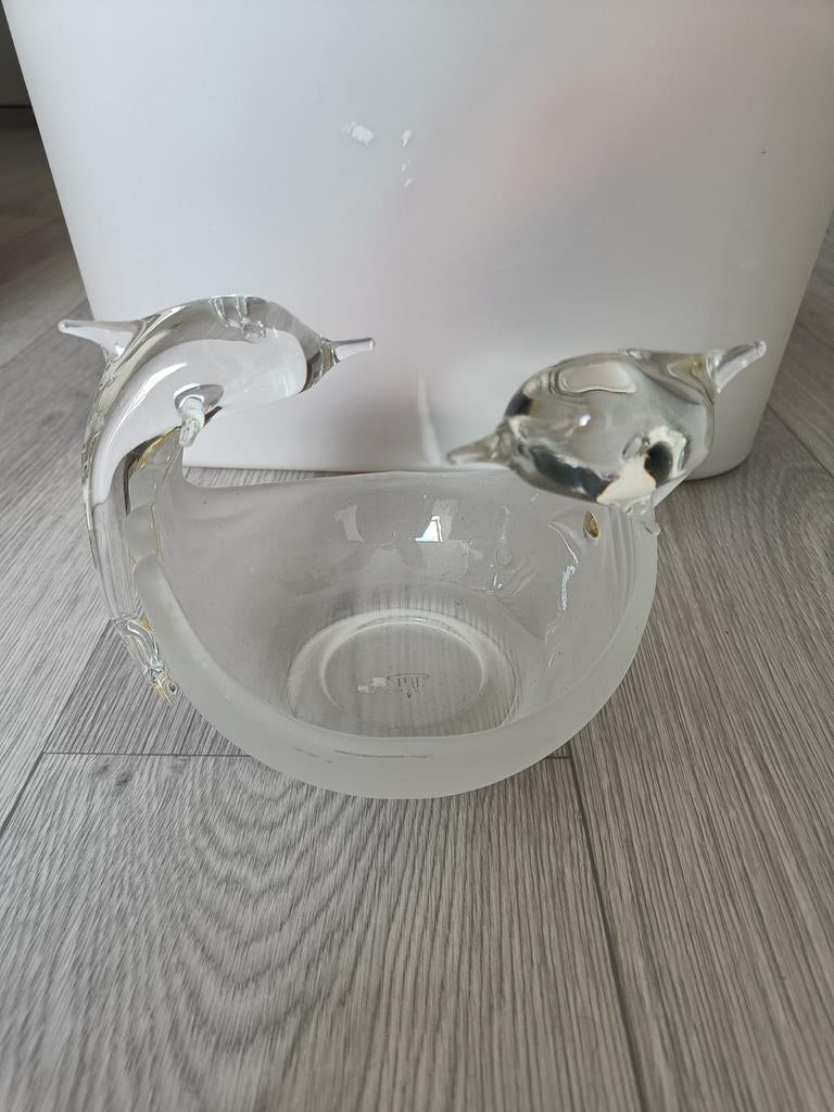 Glazen dolfijnen schaal, Ophalen, Schaal, Rond, Glas