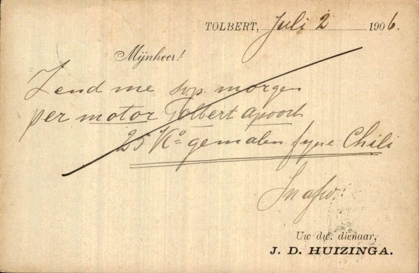 Tolbert - Huizinga - Reclame - 1906, Ophalen of Verzenden, Voor 1920, Gelopen, Zuid-Holland