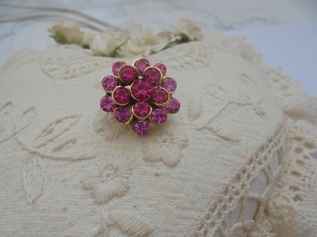 Vintage broche roze strass, Ophalen of Verzenden, Zo goed als nieuw, Roze, Overige materialen