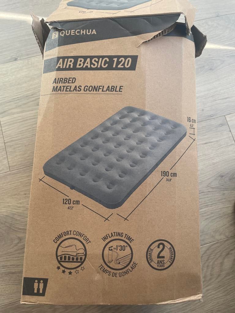 Quechua Air Basic 120 luchtbed - 120x190x16 cm, Caravans en Kamperen, Luchtbedden, Ophalen of Verzenden, Zo goed als nieuw, 1-persoons