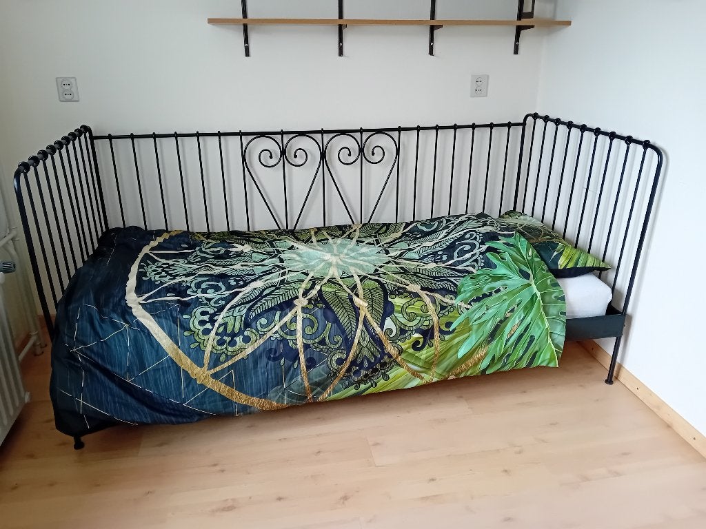 Eenpersoons zwart metalen bed Ikea, Ophalen, 90 cm, Eenpersoons, Zwart