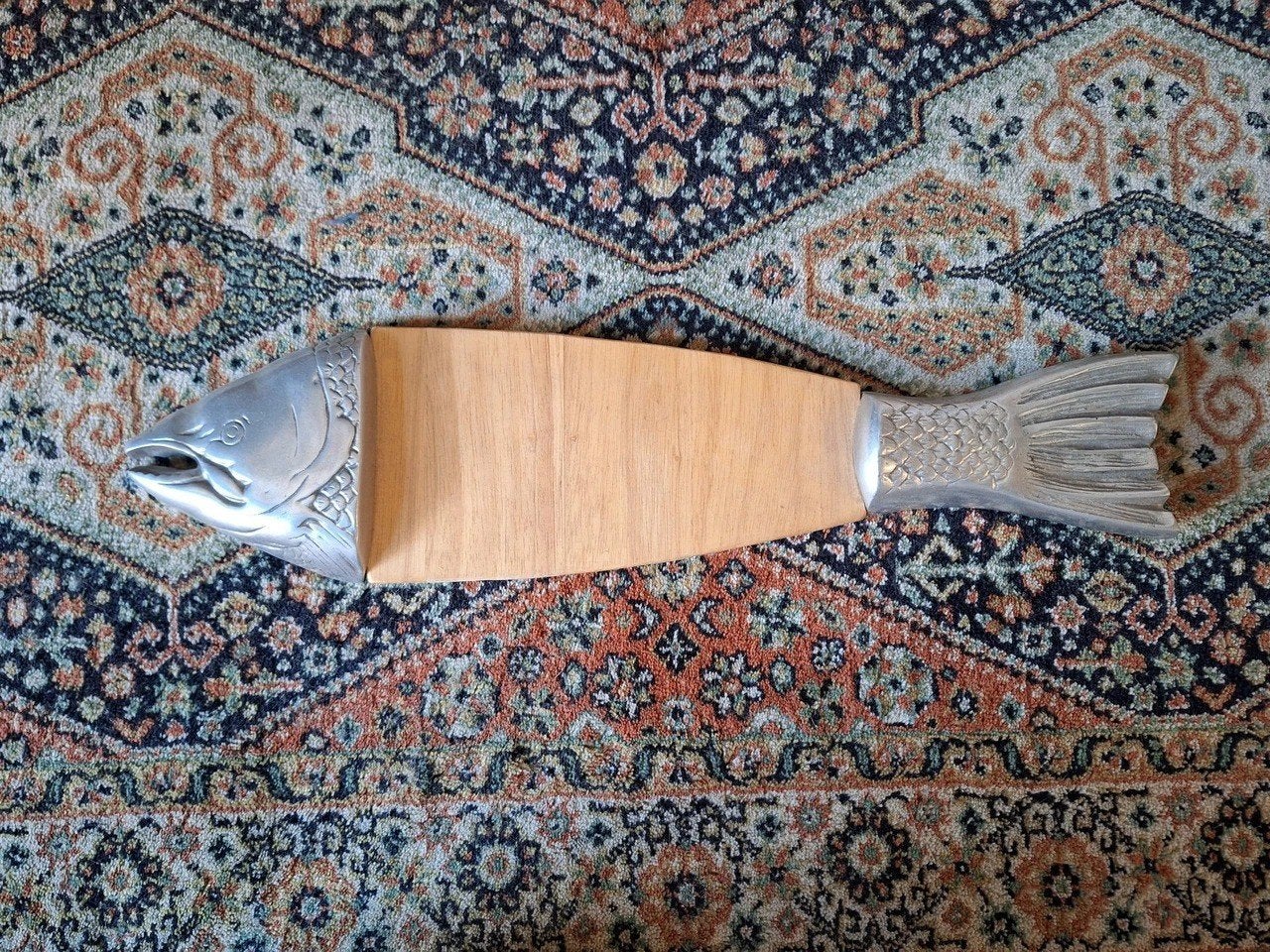 3 stuks Vintage houten plank snijplank met metalen vis kip, Ophalen of Verzenden